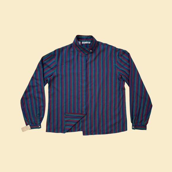 Vintage 70s/80s blouse by Bon Jour, long sleeve 1970s size 38 purple/teal shirt - Picture 2 of 9